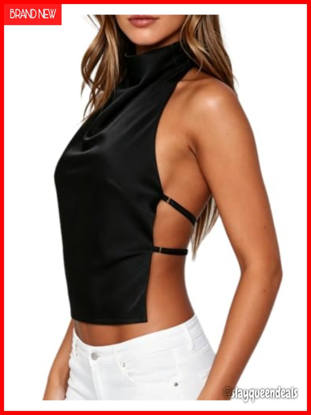 Seyurigaoka Women's Halter Backless Tank Top Sleeveless High Neck Crop Top for